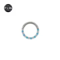 Anneau de segment en titane G23 avec des zircons bleus et transparents pour le nez et l'oreille. - 1.2x8mm / Turquoise et strass blanc