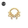 Anillo de tabique de titanio F136 dorado con circonitas claras para piercing de cartílago - Estilo 2 Dorado / 1.2*8mm