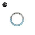 Anneau de segment articulé en titane avec zirconias bleus pour piercing nez et oreille. - 1.2x8mm / Turquoise