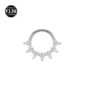 Anello da Piercing in Titanio F136 Septum Clicker con Splendide Pietre Zirconia A Pera - Argento (Stile 6)
