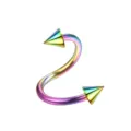 Regenbogen Edelstahl S-Stab Body Piercing Schmuck mit spitzen Kegelenden für Ohr und Lippe. - Kegel / 1.2*8*3mm / bunt