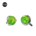 Green opal titanium body piercing jewelry threaded top labret cartilage earring stud - Aurora Opal Bead Top / 0.9*4mm Thread / Iridescent Green (OP518)
