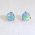 G23 Titanium Jelly Opal Stud Earrings Body Piercing Jewelry Vibrant Fire Color Piercing Accessory - Aurora Opal Bead Top / 0.9*4mm Thread / Iridescent Light Blue (OP551)