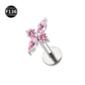 Titanium Piercing Schmuck mit rosa Zirkonia Blume Labret Stecker Ohrring fur den Alltag. - 1.2*8mm / Rosa Blumenflügel-Stil Silber