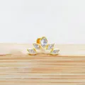 Gold titanium cartilage piercing stud featuring marquise cubic zirconia leaf cluster design. - Gold Style 11
