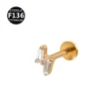 Titanium internally threaded labret stud jewelry with baguette cubic zirconia stones - Gold Style 14