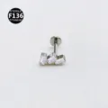Titanium labret stud featuring baguette cubic zirconia stones, perfect for cartilage piercing. - Style 15 Silver