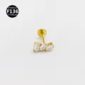 Gold titanium labret piercing stud featuring sparkling baguette cubic zirconia stones. - Style 15 Gold