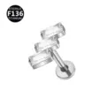 Titanium triple baguette cubic zirconia labret cartilage stud body piercing jewelry. - Style 16 Silver
