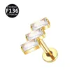 Gold Titanium Labret Stud Earring with Rectangular Zirconia Piercing Body Jewelry - Gold Style 16