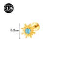 Titanium sun piercing labret stud with blue cubic zirconia, 0.62cm cartilage earring. - Style 17 Gold