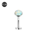 Vista detallada de piercing de titanio F136 con ópalo colorido, diseño de rosca interna. - 1,6x8 mm (rosca M1,2) / Opalo plateado