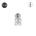 F136 Titanium 4-Stone Flower Labret Stud Ear Cartilage Piercing Threaded Jewelry - White Silver Floral (Threaded)