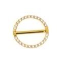 14G titanium nipple ring body piercing jewelry featuring paved clear crystals in a circular design. - Gold with Stone / Bar 1.2x14mm / Gold