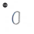 Elegante piercing nasale a forma di D in titanio decorato con splendidi zirconi blu. - Sfumato Blu Mare