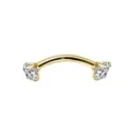 Gold-plated curved barbell body piercing jewelry with sparkling cubic zirconia crystals. - 1.2x8mm Post [Internal Thread M1.0] / Gold White