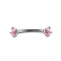 Stainless steel curved barbell eyebrow piercing featuring sparkling pink cubic zirconia. - 1.2x8mm Post [Internal Thread M1.0] / Silver Pink