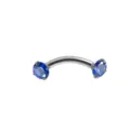 Roestvrijstalen gebogen barbell wenkbrauwpiercing ring met glanzende blauwe zirkonia stenen. - Zilver & Blauw