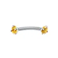Roestvrijstalen gebogen barbell wenkbrauwpiercing sieraden met heldere gele zirkoonstenen. - Zilver Geel