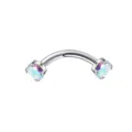 Roestvrijstalen gebogen barbell piercing met opaal zirkoon kristallen voor wenkbrauw en lichaam. - Zilver AB