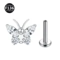 ASTM F136 titaan vlinder labret piercing knopje met zirkonia voor lichaam sieraden. - 1.2*10mm / Zilver Wit