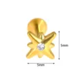 Titan Stern Tragus Piercing Stecker mit klarem Zirkonia 5mm goldenen Körperschmuck - Achseckiger Stern (M2481) / 1,2 x 8 mm M0,9 / Gold