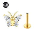 ASTM F136 Titanium Vlinder Labret Kraakbeen Oorstekers Lichaam Piercing Sieraden - 1.0*8mm / Goud Wit