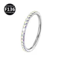 Titanium hinged segment nose ring with shimmering iridescent stones, durable body piercing. - 1.2x6mm / Silver AB