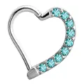 Pendiente de piercing con forma de corazón de acero inoxidable con cristales azules. - Oído Izquierdo (No 3) / Régulier / Aguamarina