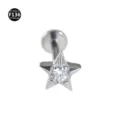 Titanium Stern Labret Piercing Stecker mit klarem Zirkonia Kristall fur Korperschmuck. - Fünfzackiger Stern (M2481) / 1,2 x 8 mm M0,9 / Silber