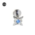 F136 Titan Stern Knorpel Ohrring Blauer Edelstein Labret Piercing Schmuckvariante - Vierzackiger Stern (M2481) / 1,2 x 8 mm M0,9 / Silber