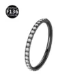 Black titanium hinged segment ring with sparkling clear cubic zirconia stones for piercing. - 1.2x6mm / Black and White