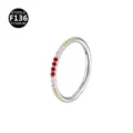 Titanium hinged segment ring with colorful CZ stones, surgical grade body piercing jewelry. - 1.2x10mm / Yellow+Pink+Red Gradient Rhinestone