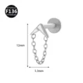F136 Titan Piercing Labret Stecker mit Kette Anhänger, Körperschmuck Größen und Spezifikation SKU. - Dreieckskette / 1.2x8mm / Silber