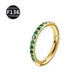 Titanium hinged segment nose ring with green cubic zirconia crystals, piercing jewelry. - 1.2x6mm / Gold Green