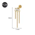 Titaniumpiercing Stecker mit Zirkon Kristallen und Ketten Anhänger, Innengewinde 26mm - Drei Marquise-Ketten / 1.2x8mm / Gold