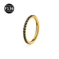 Gold titanium hinged segment nose ring with black cubic zirconia stones for body piercing - 1.2x6mm / Gold Black