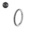 Titanium hinged segment nose ring with black cubic zirconia for body piercing and ear cartilage. - 1.2x6mm / Silver Black