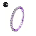 Purple titanium segment ring with clear crystals, sterile F136 body piercing jewelry. - 1.2x6mm / Purple White