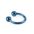 Blue stainless steel horseshoe piercing ring, stylish circular barbell body jewelry piece. - Blue
