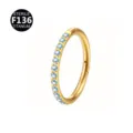 Titanium F136 Sterile Hinged Segment Nose Ring Gold Piercing Jewelry Blue Stones - 1.2x6mm / Gold Sea Blue