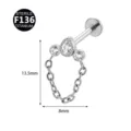 F136 Titan Labret Piercing Stecker mit Zirkon Steinen und Zierkette 8mm 13.5mm Schmuck - Wassertropfen + Rund / 1.2x8mm / Silber