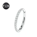 ASTM F136 Titanium Hinged Segment Ring CZ Paved Septum Clicker Body Piercing Item - 1.2x10mm / Platinum