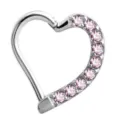 Anillo de piercing de corazón de acero inoxidable con piedras rosas brillantes para mujer. - Oído Izquierdo (No 14)