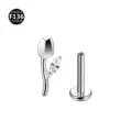 Piercing labret tulipano in titanio con foglia in zircone, dettaglio gioiello sterile. - 1,0*6 mm Filetto M0,9 / Bianco Argentato