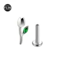 F136 Titanio Tulipano Labret Chiodo con Zircone Verde Piercing Orecchio Corpo Dettaglio - 1,0*6 mm Filetto M0,9 / Argento Verde