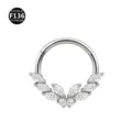 Titanium hinged segment ring with sparkling cubic zirconia wing charm details. - Style 3 Silver