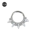 Titanium hinged segment ring with dazzling cubic zirconia crown cluster design for body piercing. - Style 4 Silver
