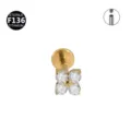 Bijou de Piercing Labret Fleur 4 Pierres en Titane F136 Or pour Cartilage d'Oreille - Tige 1.2x6mm / Or Floral (Fileté)
