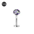 Piercing Labret de Titanio F136 Circonita Arcoíris Joya Corporal 1.2mm 16mm nuevo - 1,6x8 mm (rosca M1,2) / Plata Multicolor